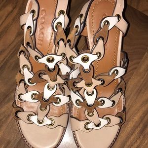 Coach platform sandals brown white leather 7
